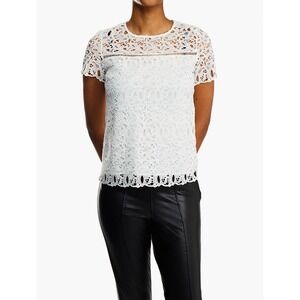 Massimo Dutti Lace Crocheted Top Ivory Short Sleeve‎ Sheer Elegant Women's